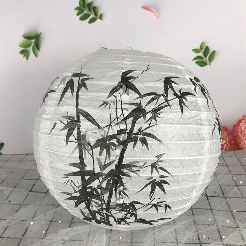 30CM Japanese Style Wedding Birthday Party Decoration Mid Autumn Festival Handheld Lantern Printed Flower Round Chinese Lantern