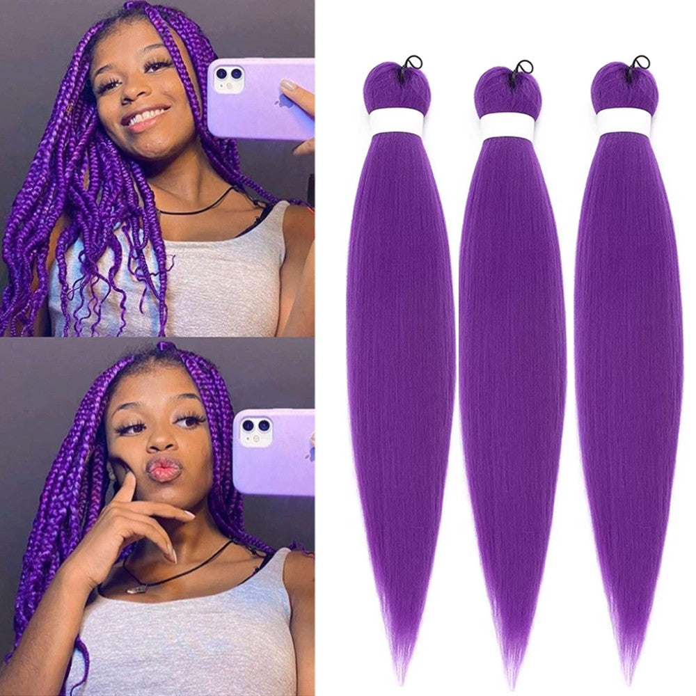 Cabelo de Trança Longo Roxo 24 Polegadas Pré-esticado Sintético para Tranças Extensões de Cabelo Roxo para Halloween Cosplay