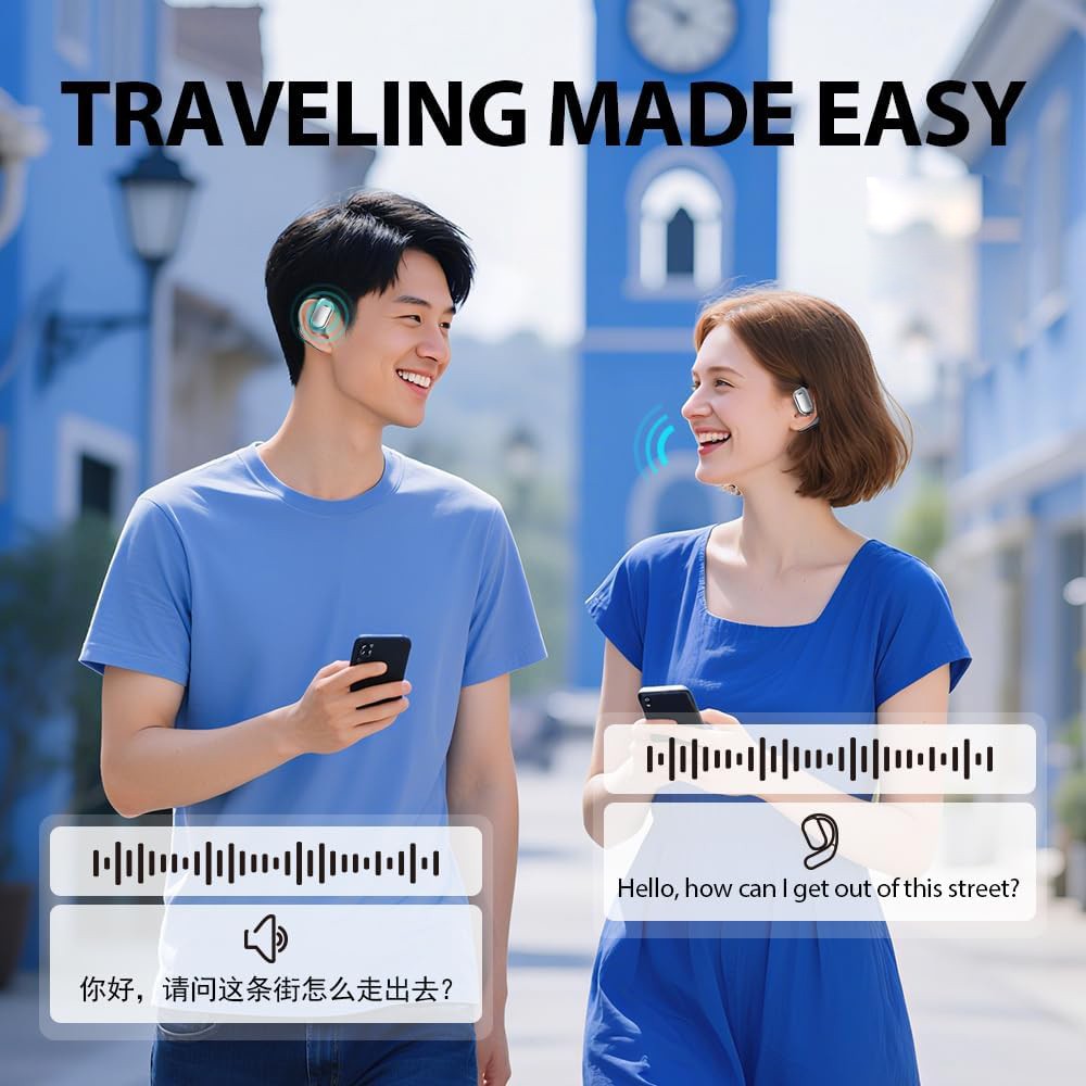 Fones de Ouvido UYUXIO com Tradução de Idiomas por IA, Tela Sensível ao Toque LCD em Tempo Real, Fones Sem Fio de Condução Óssea com 144 Idiomas para Negócios