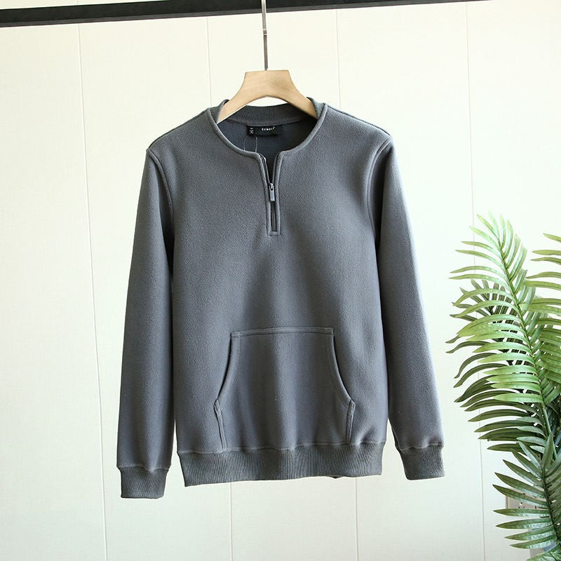 Autumn Winter Fleece Half Zipper Henley Collar Men Long Sleeve Sweatshirts Pocket Keep Warm Thickened Fleece 2xl Oversized Tops