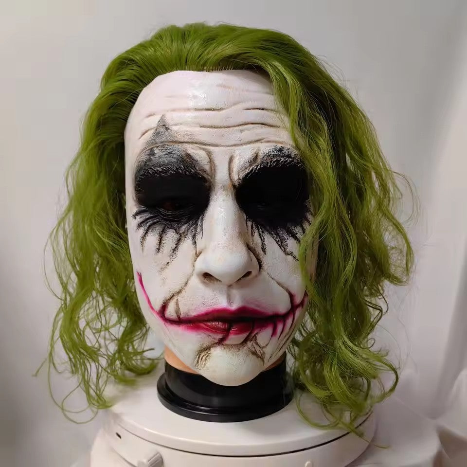 2025 The Dark Knight Joker Cosplay Mask Green Hair Halloween Party Unisex Adult One Size Latex Mask Clown Bat Knight
