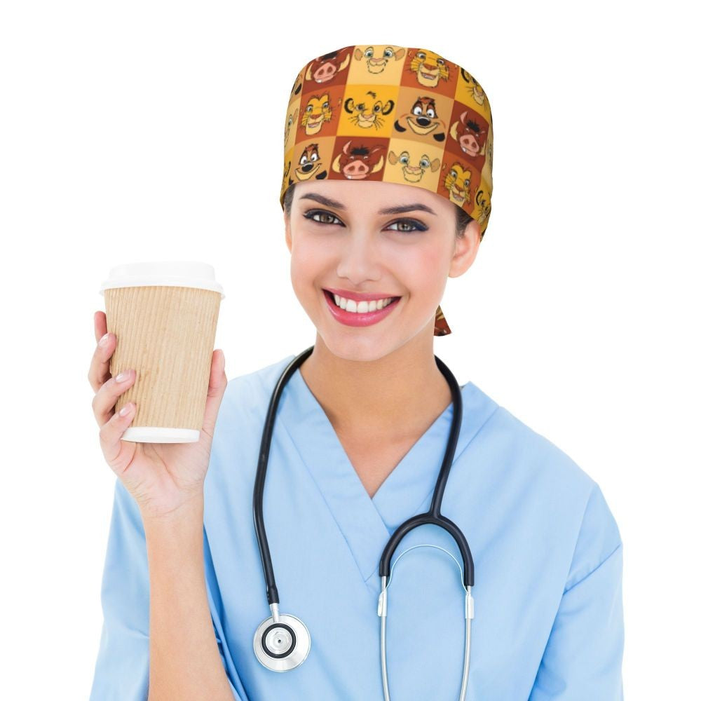 Boné cirúrgico personalizado O Rei Leão, divertido, para homens e mulheres, chapéu de esfoliação, gorro de enfermeira para dentista