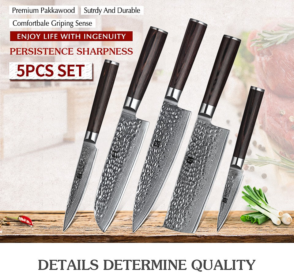 XINZUO 1-5 PCS Kitchen Knives Set VG10 Damascus Stainless Steel Sharp Chef Santoku Nakiri Slicing Paring Knife Pakkawood Handle