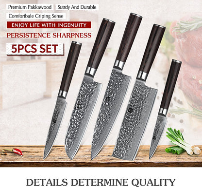 XINZUO 1-5 PCS Kitchen Knives Set VG10 Damascus Stainless Steel Sharp Chef Santoku Nakiri Slicing Paring Knife Pakkawood Handle