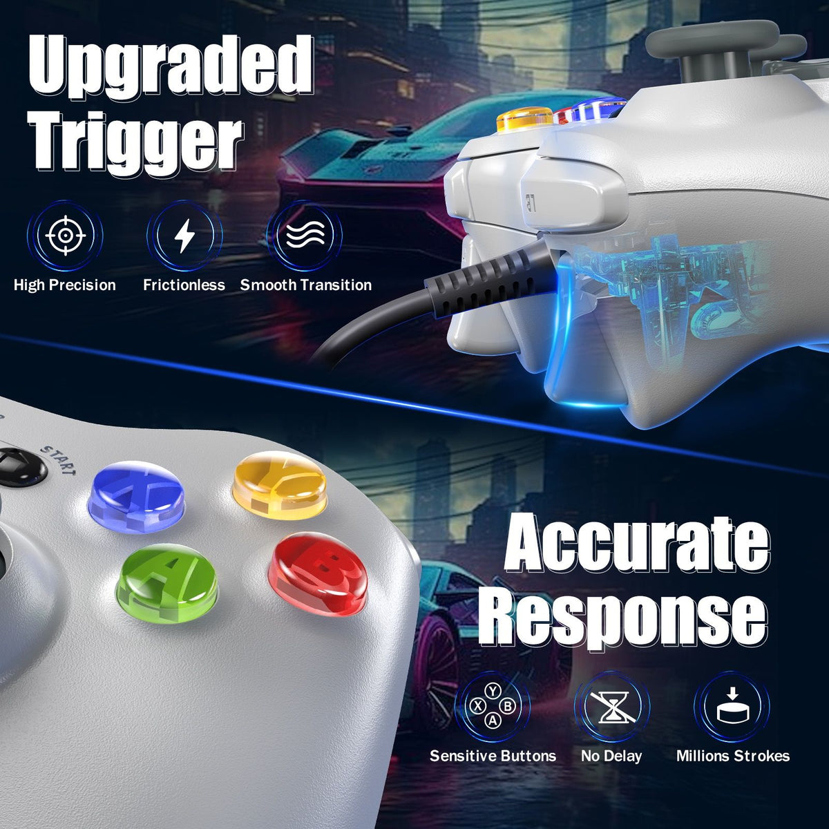 For Xbox 360 Slim/Lite/E/PC Controller,Wireless/Wired Game Remote Control 6-axis Gryo Dual Vibration Precision Joystick Gamepads