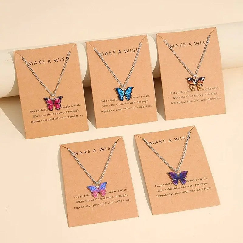 Conjunto de 5 Colares Femininos Borboleta Colorida Estilo Boho Moderno Coreano Pingente Fofo Joia de Presente Atacado Lançamento 2024