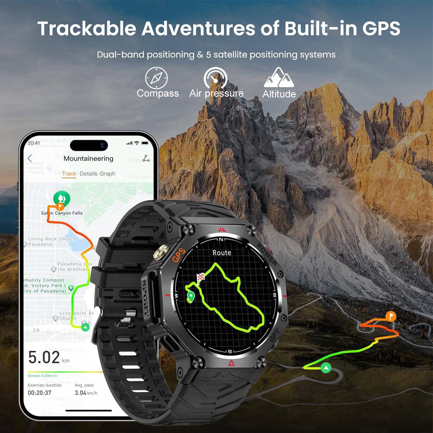 2025 Novo Smartwatch T-Rex 3 Ultra GPS Masculino 10ATM IP68 À Prova D'água GNSS de Banda Dupla Integrado Bússola Smartwatch Esportivo Militar
