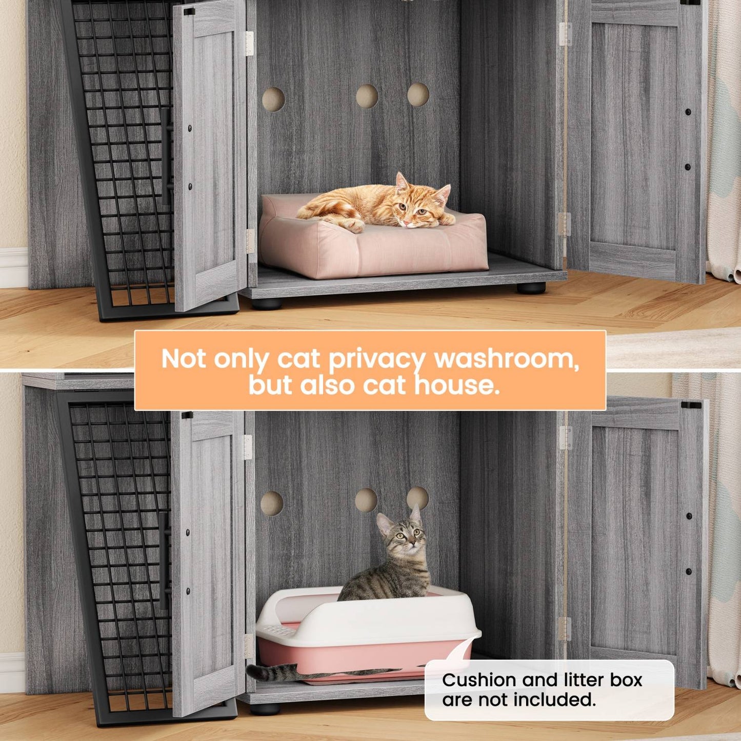 Caixa de Areia para Gatos Oculta com Plataforma, Móvel para Gatos de Camada Dupla, Móvel para Banheiro de Gatos, Casinha de Gatos com Escada