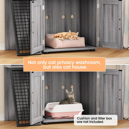 Caixa de Areia para Gatos Oculta com Plataforma, Móvel para Gatos de Camada Dupla, Móvel para Banheiro de Gatos, Casinha de Gatos com Escada