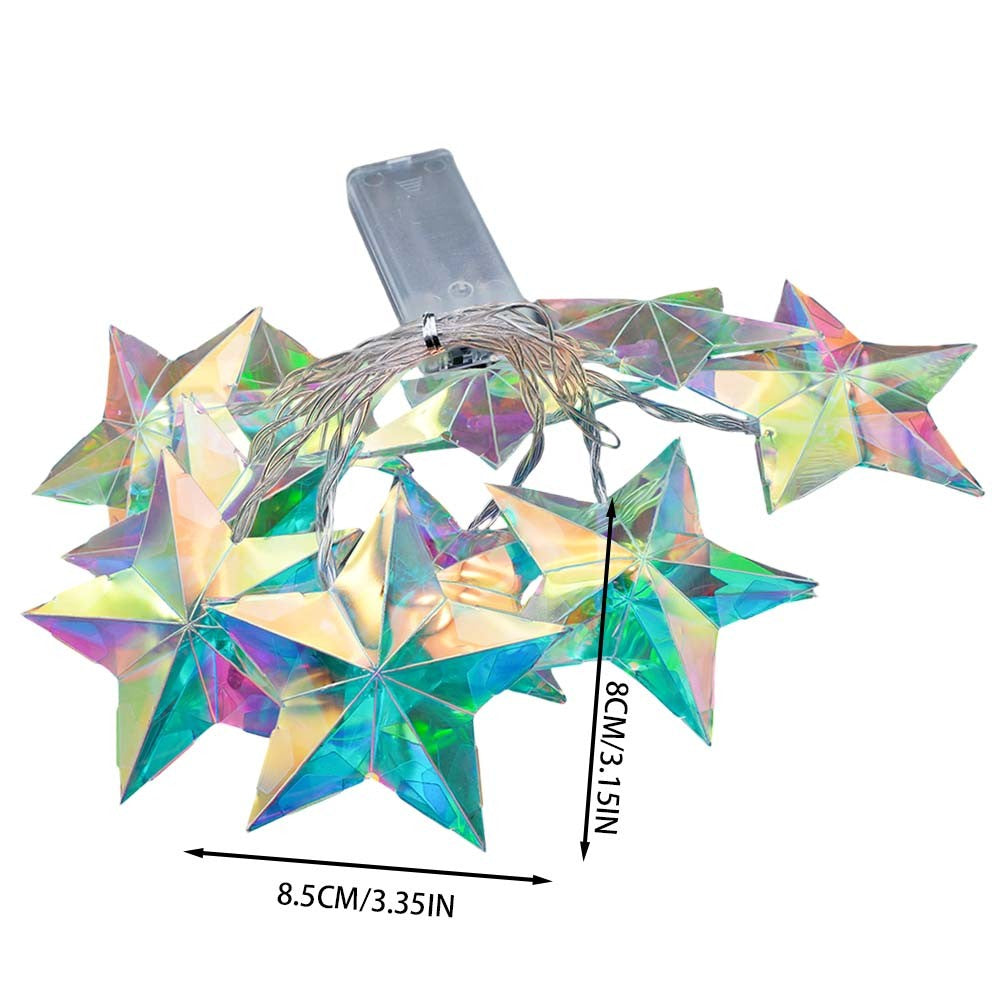 Iridescent 3D Prism Star LED String Lights, Battery Powered Fairy Lights for Indoor Bedroom, Wedding, Window & Home Party Decor