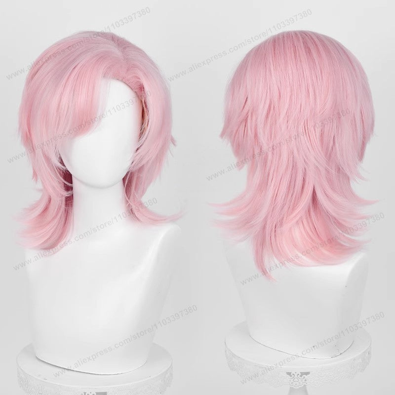 Anime 44cm Medium Basic Synthetic Side Part Hair Cosplay Wig Black White Red Silver Pink Blue Women Man Heat Resistant Hairs