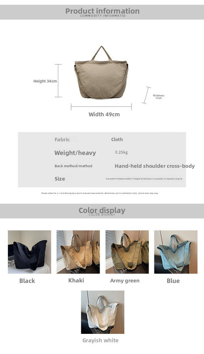 Lazy Style Nylon Crossbody Shoulder Bag Women Casual Large Capacity Bucket Tote Bag Lightweight Japan Style Simple Handbag