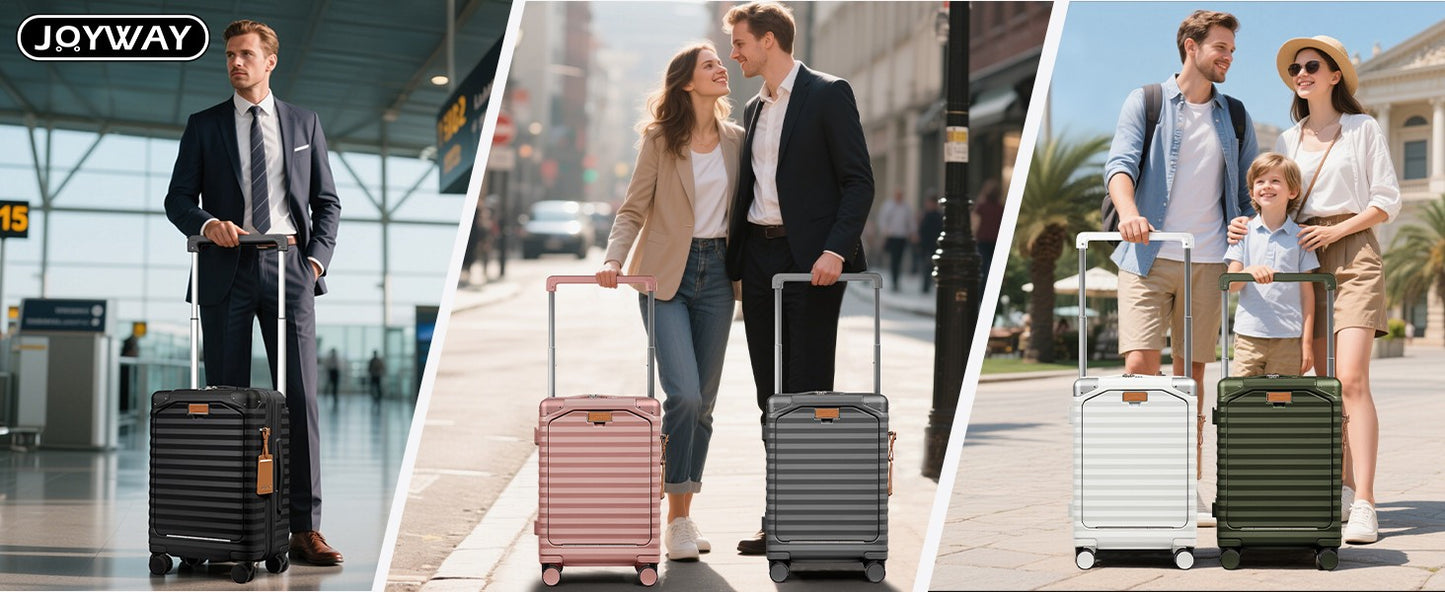 Mala de Viagem Joyway com Abertura Frontal de 20 polegadas, 1 peça, Porta-copos, Trava TSA, Rodas Giratórias Silenciosas, Leve e Durável