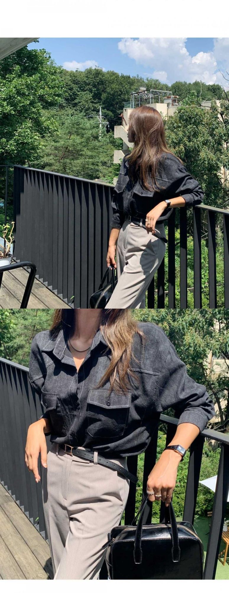 Loose Long Sleeve Casual Denim Shirt Korean Style Loose Fit Shoulder Casual Shirt Pure Color Shirt City Style Commute Shirt