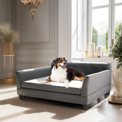 Cama Elevada para Cães, Sofá, Capa de Couro de Microfibra, Luxuosa, Cadeira Extragrande para Animais de Estimação, com Almofada Removível