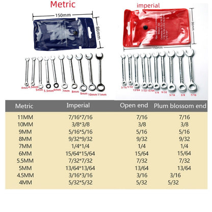 Conjunto de 10 Chaves Mini-inglesas Ferramenta Manual Chaveiro Chave à Prova de Explosão de Bolso Tipo Britânico/Métrico