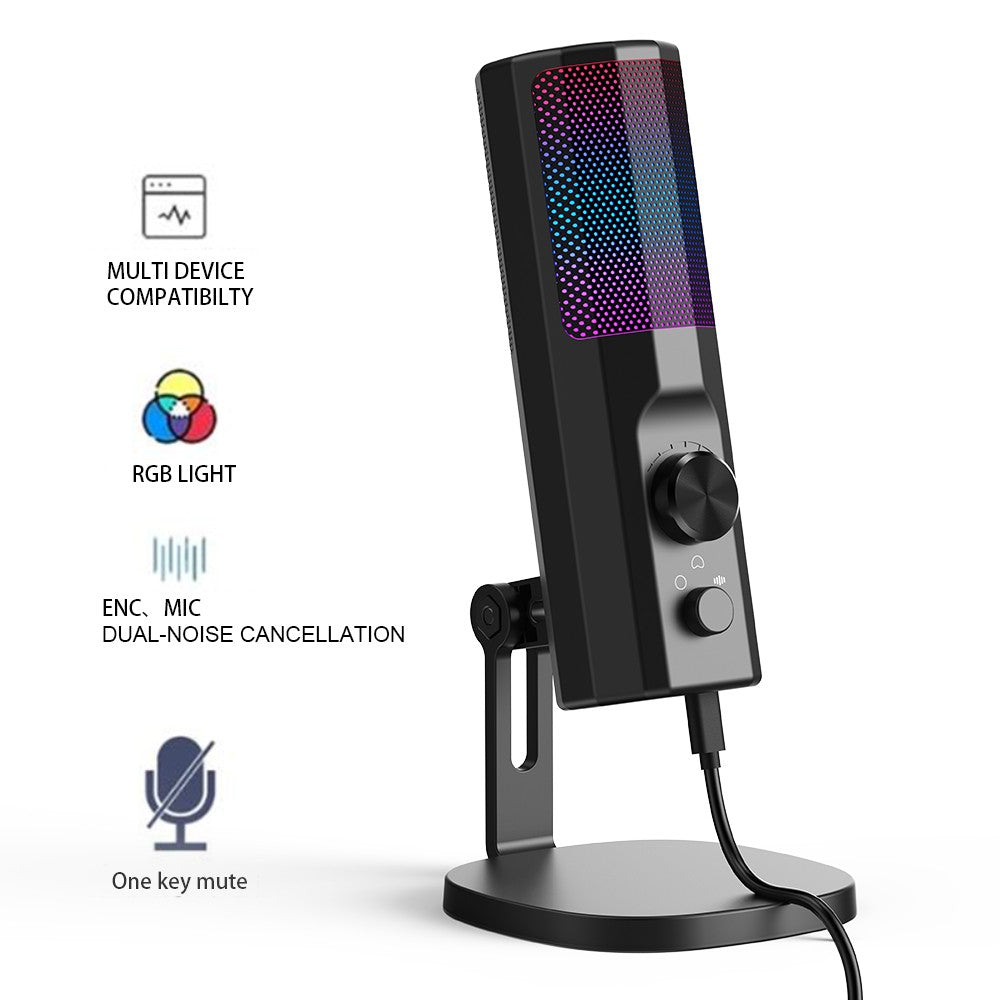 Microfone Condensador 3,5 mm com Cancelamento de Ruído ENC, Iluminação LED RGB, Compatível com PC/PS4/PS5/Mac/Android, Ideal para Stream