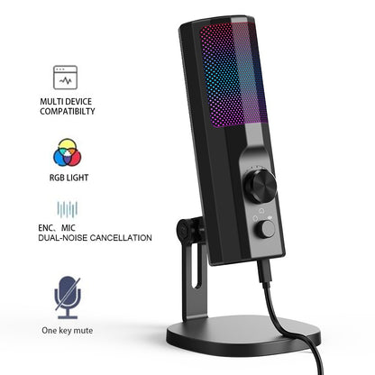 Microfone Condensador 3,5 mm com Cancelamento de Ruído ENC, Iluminação LED RGB, Compatível com PC/PS4/PS5/Mac/Android, Ideal para Stream