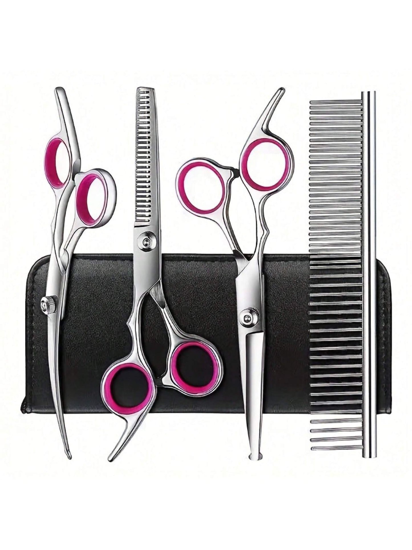 Conjunto de 5 Tesouras Profissionais de Estética para Animais de Estimação - Essencial para Animais de Estimação, Apenas para Móveis, Caixa de Armazenamento Preta