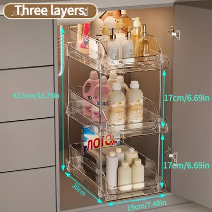 Pull-Out Under Sink Organizer with Shelf, Heavy-Duty Bathroom Storage Rack  No Tools Needed for Easy Installation, Clear Shelves