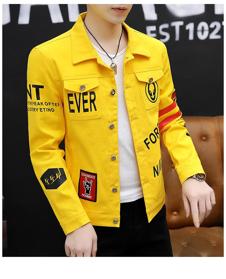 spring autumn New Men's Casual Cotton Denim Jacket Classic Style Fashion Slim Washed Retro Letter printing Jean Casual Coats