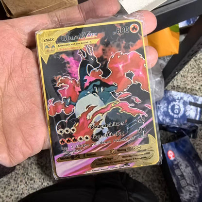 Pokémon Metal Cards em alemão Terastal Pikachu Arceus Charizard DIY Trading Flash Card Anime Cartoon Gift