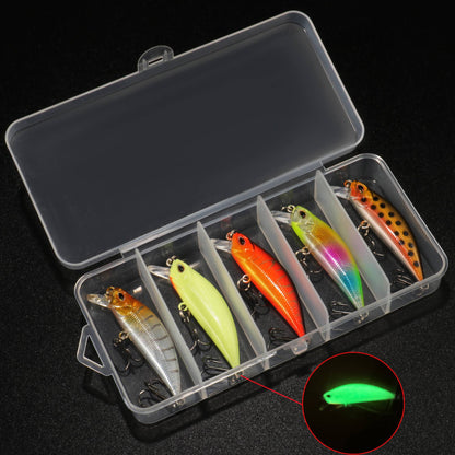 Kit de Iscas Artificiais 5 Peças: Minnow Afundante, Truta, Isca Artificial, Crankbait, Anzol para Baixo, Wobbler, Caixa de Equipamentos de Pesca, Jerkbait Flutuante