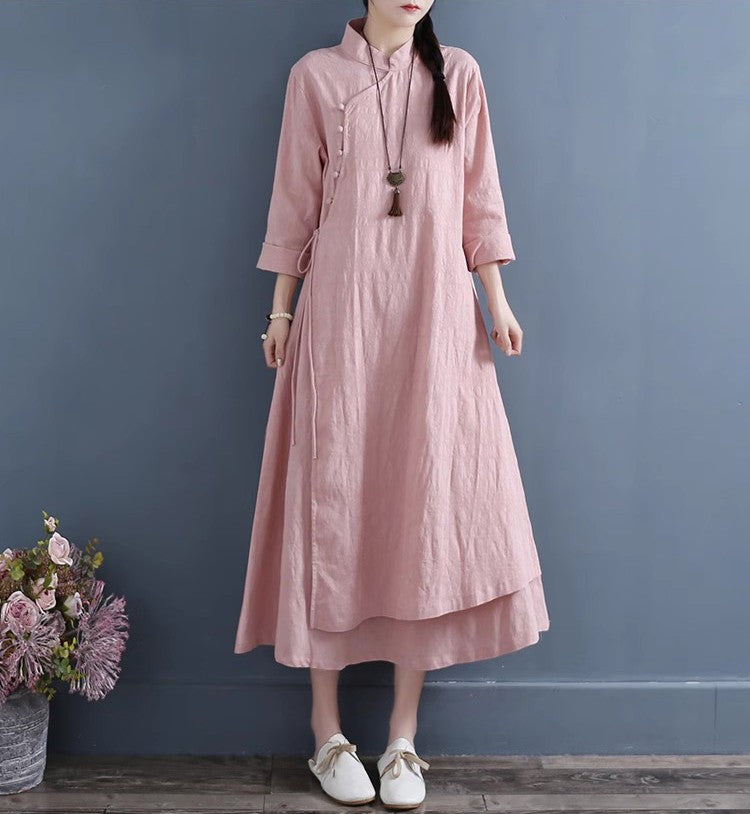 NYFS 2025 Spring Autumn New Womens Dresses Vestidos Robe Elbise Loose Plus Size Cotton Linen Double Layer Long Dress