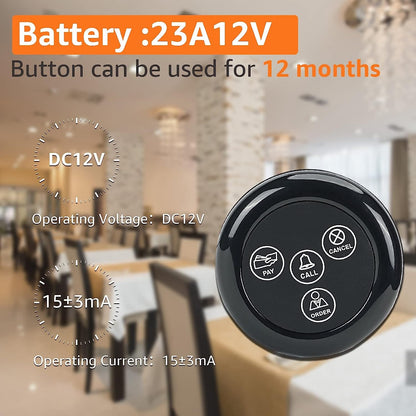Sistema de chamada para garçons de restaurante com narguilé Retekess TD112, pager de relógio à prova d'água, botões de chamada de garçom TD032 para bar, café, clínica, hotel