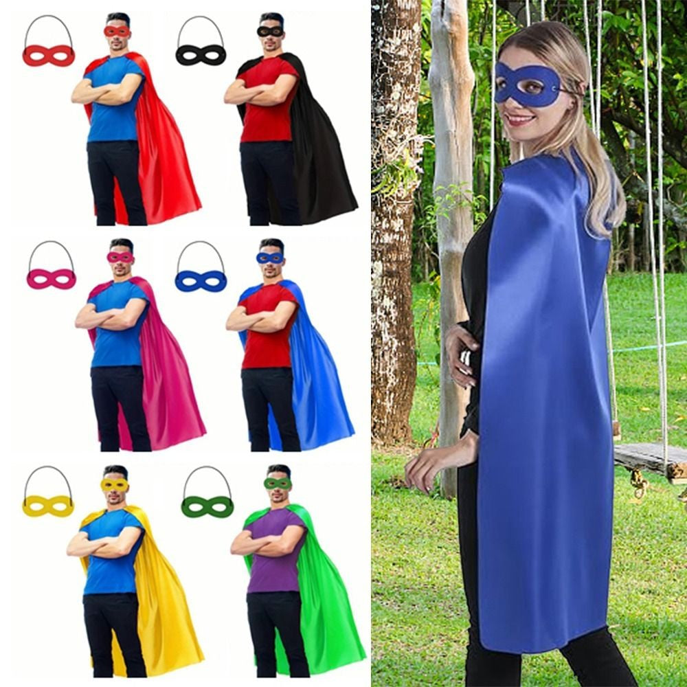 2Pcs/Set Solid Color Adult Superhero Cape with Eye Mask Cosplay Costume Long Cape Halloween Superhero Cloak Clothing Props