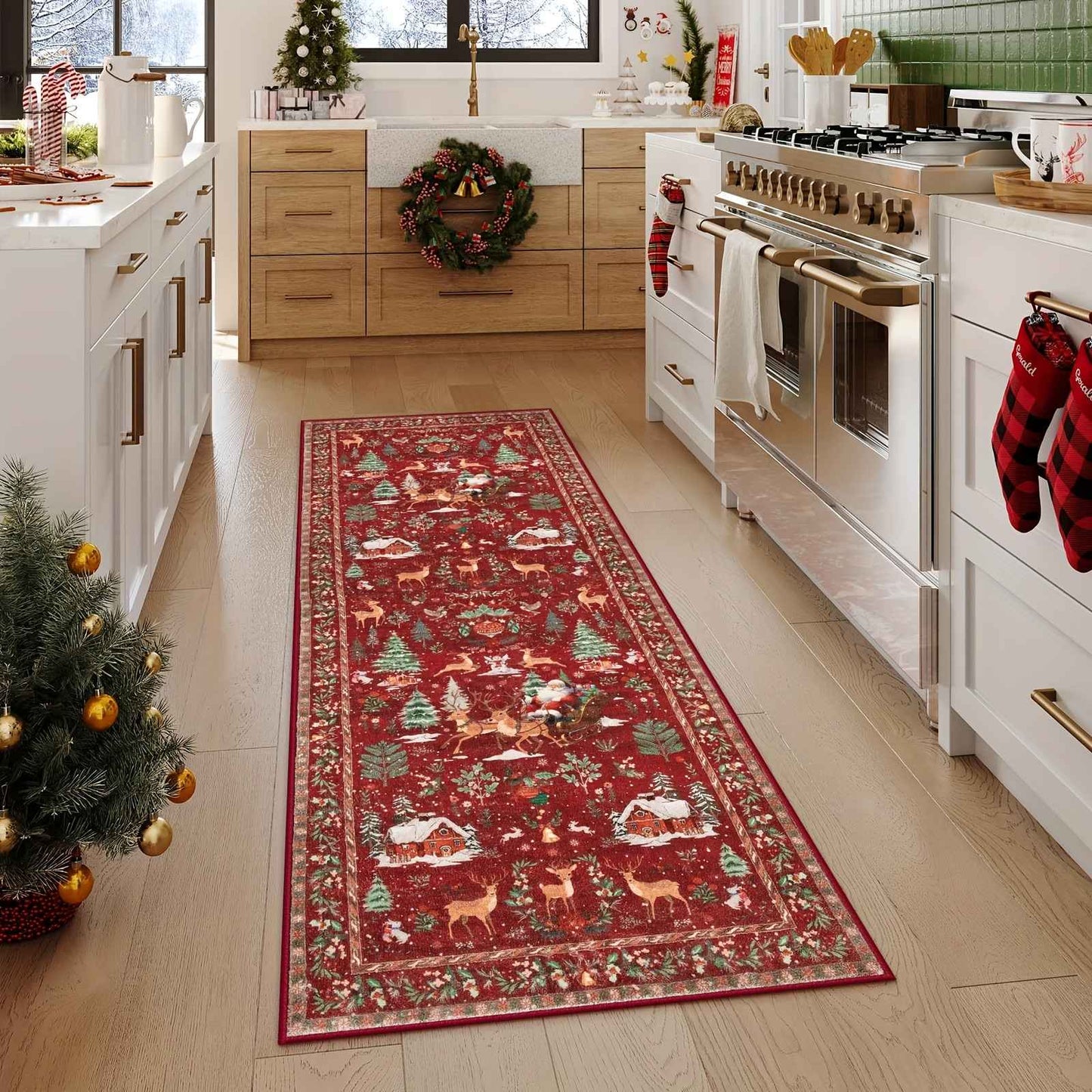 VIKAMA Bohemian-Style Christmas Runner Rug Autumn/Winter Hallway Rug Kitchen Decor Rug Home Atmosphere Decor