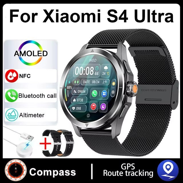 Novo Para Xiaomi S4 Ultra Outdoor Sports Smart Watch Masculino 1,53 polegadas AMOLED NFC GPS Bússola Frequência cardíaca À prova d'água Chamada BT Smartwatch