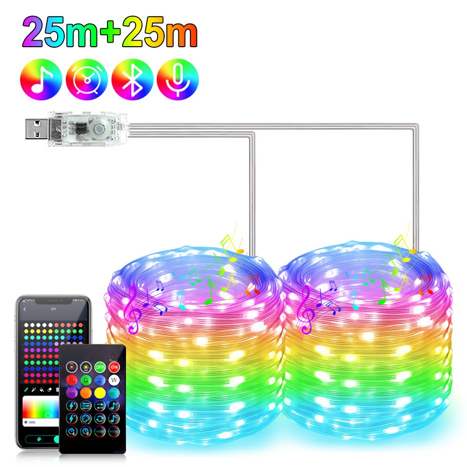 Bluetooth Smart LED String Fairy Lights 5V WS2812B Christmas Garland Light RGBIC Dream Color Waterproof IP67 for Party Holiday