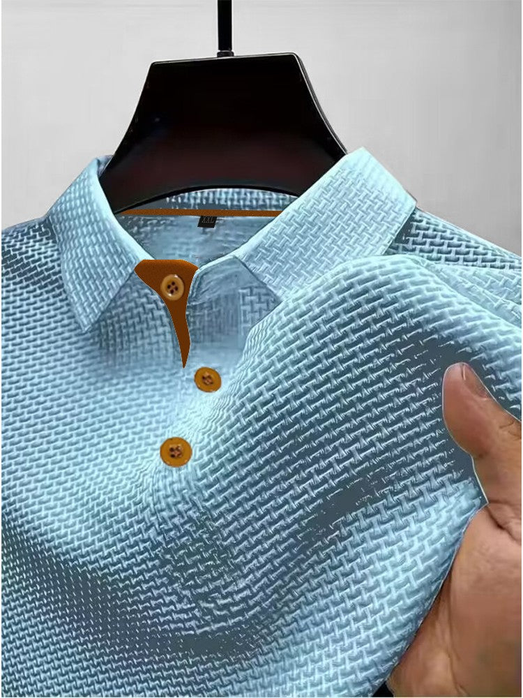 Summer ice silk lapel men's short-sleeved T-shirt men's clothing top