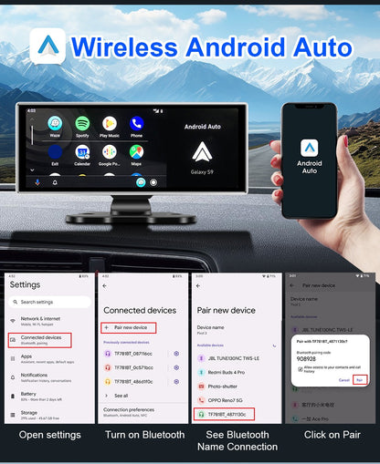 Câmera veicular 4K de 10/11,26 polegadas DVR automotivo sem fio Carplay e Android Auto Navegação GPS Gravador de vídeo Painel de controle Lente dupla Wi-Fi FM AUX