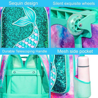 Mochila de Rodinhas 3 Peças para Meninas e Meninos, Bolsa Escolar com Rodas para Crianças, Mochila com Rodas com Lancheira