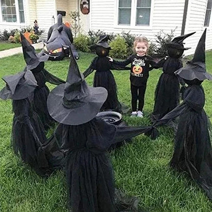 Light-Up Witches with Stakes Halloween Decorations Outdoor Holding Hands Screaming Witches Sound Activated Sensor Decor