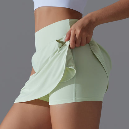 Sports Yoga Skirt Women 2 in 1 Badminton Tennis Skirt With Shorts High Waist Breathable Sweat Skirt Athletic Fitness Golf Skorts