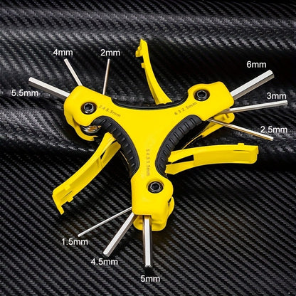 Chave Estrela Hexagonal Dobrável Aço Cr-V Ferramenta Portátil Chave de Fenda Kit Chave Hexagonal Dobrável Métrica Vermelho Amarelo