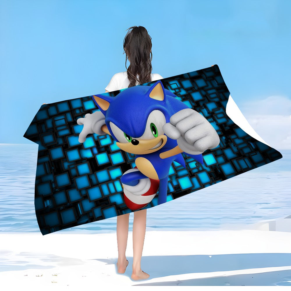 Anime Sonic Pattern Anime Beach Swimming Towel Soft Absorbent Washcloth Children's Gifts for Kids Travel Camping Gym