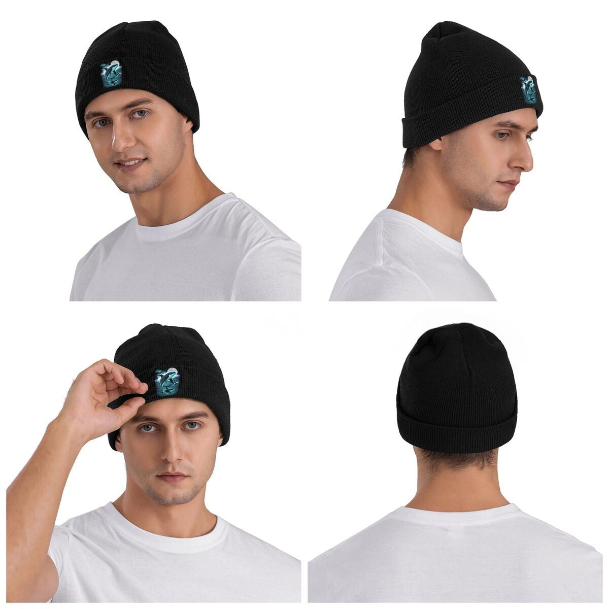 Orca Aquatic Sea Ocean Top Tees Killer Whale Warm Knitted Cap Hip Hop Bonnet Hat Autumn Winter Beanies Hats for Men Women Adult