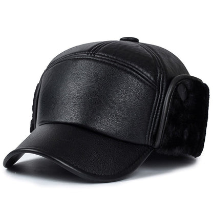 Chapéu de Inverno Quente Masculino Couro Preto Pelo Boné de Beisebol Masculino Snapback Feminino Casquette Bones Chapéu de Pai Gorras Abas para Orelhas Chapéu Grosso