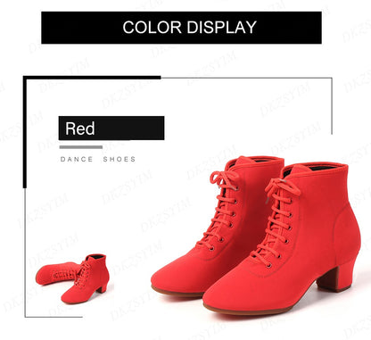 DKZSYIM New Women Ballroom Latin Dance Shoes Jazz Modern Dance Shoes Lace Up Dancing Boots Red Black Sports Dancing Sneakers