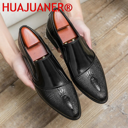 Luxury Crocodile Pattern Men Business Loafers Big Size Fashion Leather Comfortable Designer Wedding Social Formal Platform Shoes