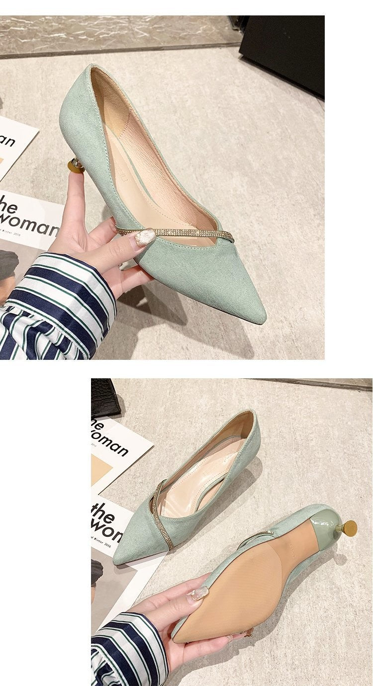 Four Seasons Women's Suede High Heels 2024 New Pointed Stiletto Fashion Sexy Black Wedding Shoes Office Lady Shoes