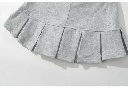 Mooyufon Fabric Y2K Mini Skirt Women Low Waist Wide Pleat Light Grey Sexy Vintag