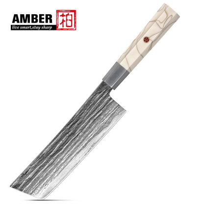 Conjunto de Facas de Chef, Conjunto de Facas de Cozinha Damasco Japonês de 6 Peças, Conjunto de Facas de Chef Profissionais de Aço Premium de 67 Camadas, com Cabo de Resina de Malha Branca