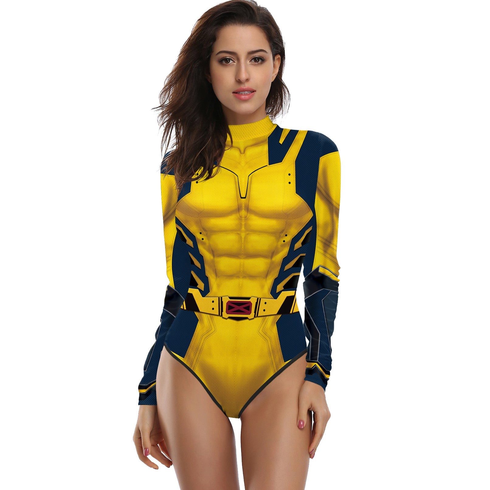 Zawaland Adult Superhero Deadpool Wolverine Print Long Sleeve Party Jumpsuit Cosplay Costume Halloween Party Zentai Bodysuit