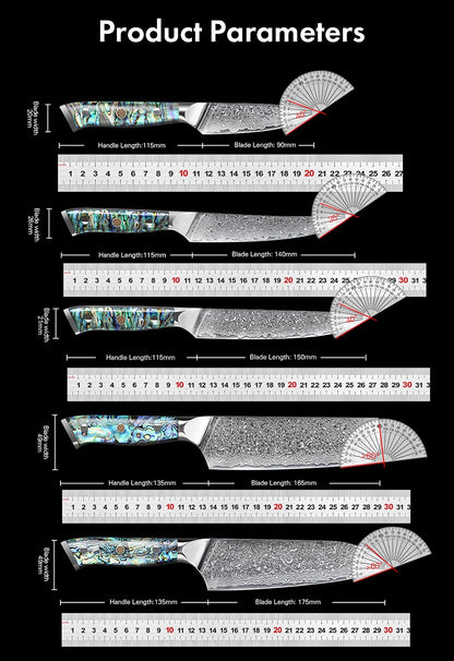 Faca de Cozinha TURWHO Japonesa de Aço Damasco de 67 Camadas com Cabo de Abalone Afiada Faca Santoku para Pão Bife Faca de Chef Ferramentas de Corte para Cozinha