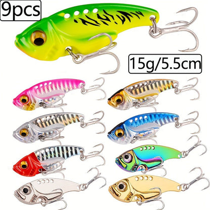 9 Peças Isca de Pesca Inverno Metal VIB Spinner Colher 3g 7g 10g 15g 20g Jigs Vibração Iscas Artificiais Truta Baixo Pesca Tackle
